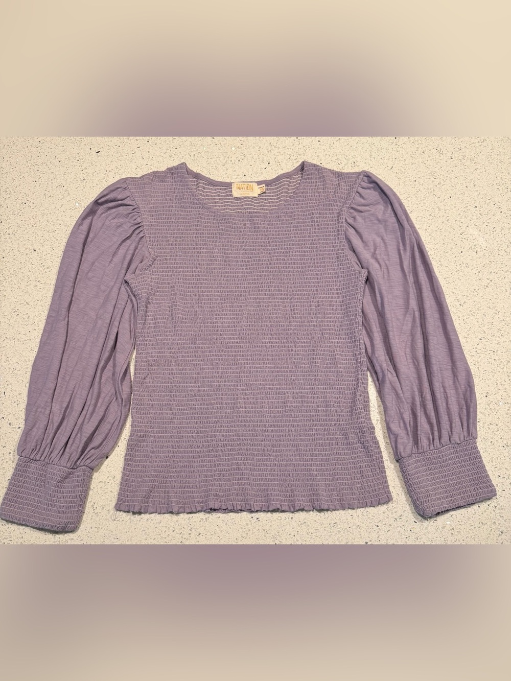 Nation LTD Lavender Puff-Sleeve Smocked Pima Cotton Top XS - Picture 2 of 7